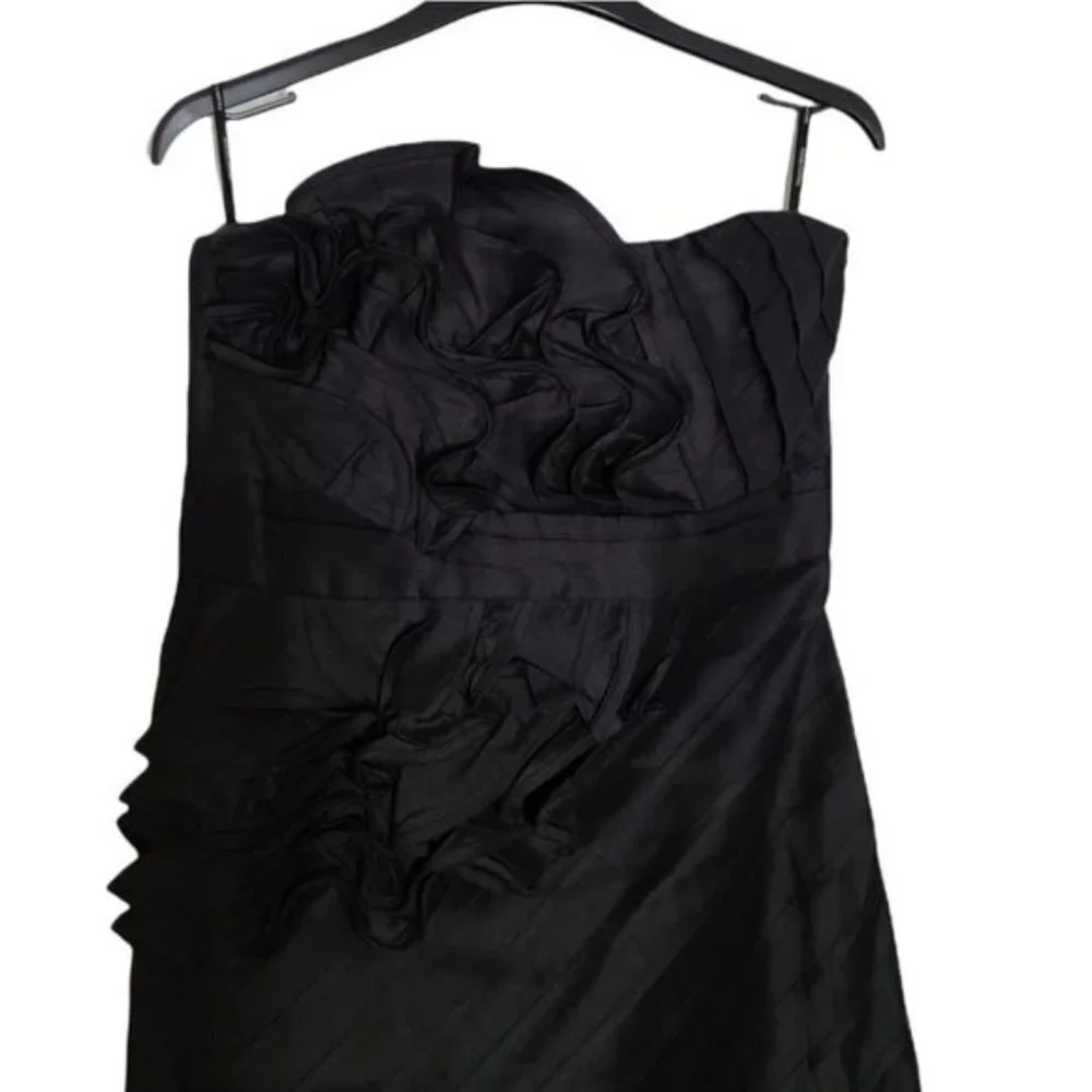 PHOEBE COUTURE Black 100% Silk Elegant Strapless Cocktail Dress Size 4 - Picture 10 of 16